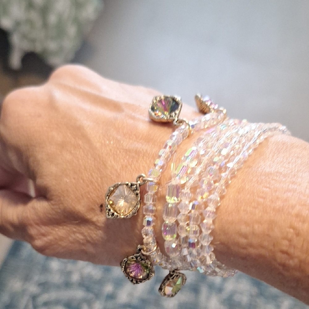 Crystal Charm Bracelet with Sparkling Aurora Borealis Bead Accents.